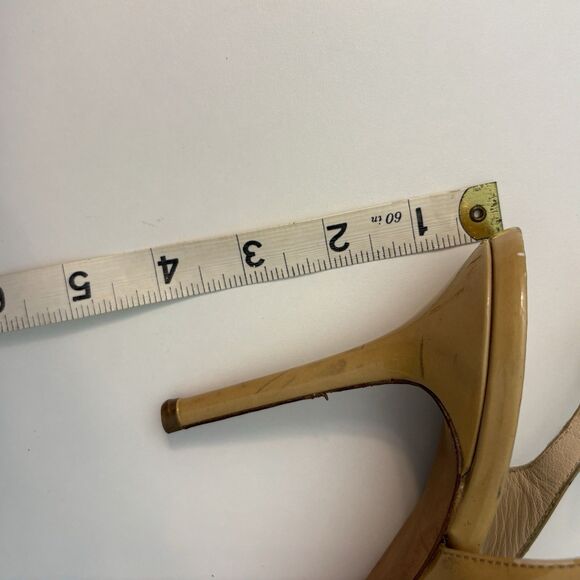 Jimmy Choo Heels Womens 39.5 Gold Glossy Leather Peep Toe‎ Stiletto Platform - Picture 11 of 11